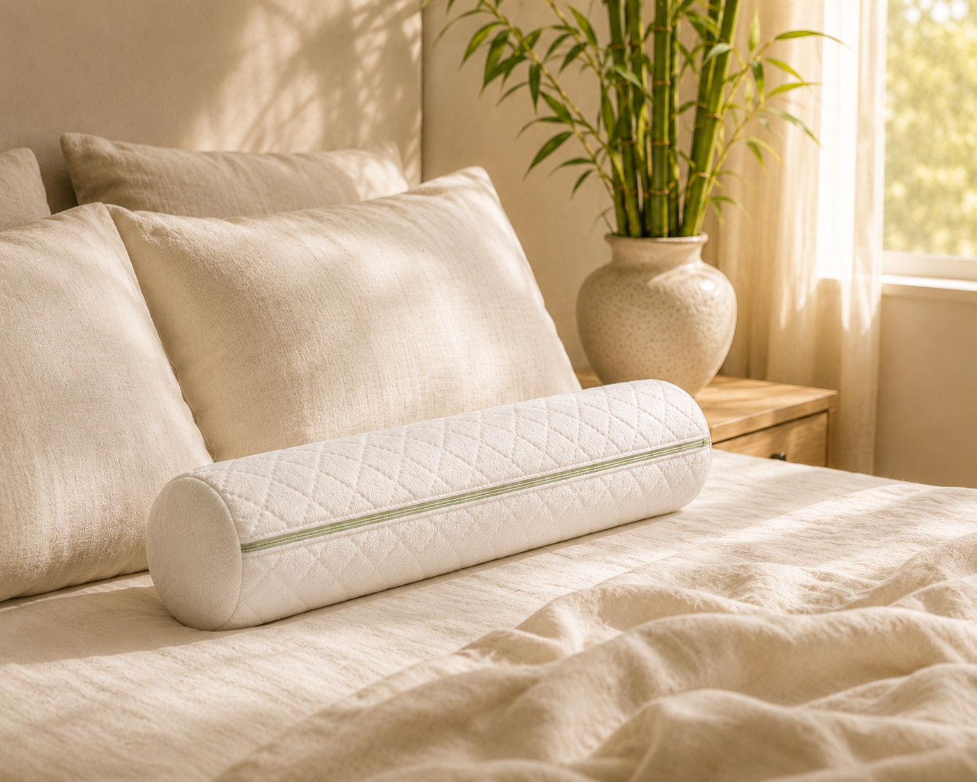 Somniora Cervical Roll Pillow — Ergonomic Neck & Back Support Bolster with Removable Washable Cover